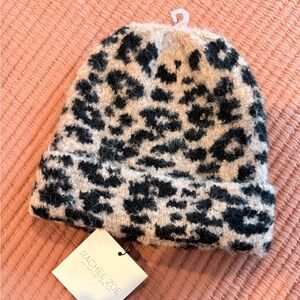 Rachel Zoe Cream and Black Leopard Knit Beanie